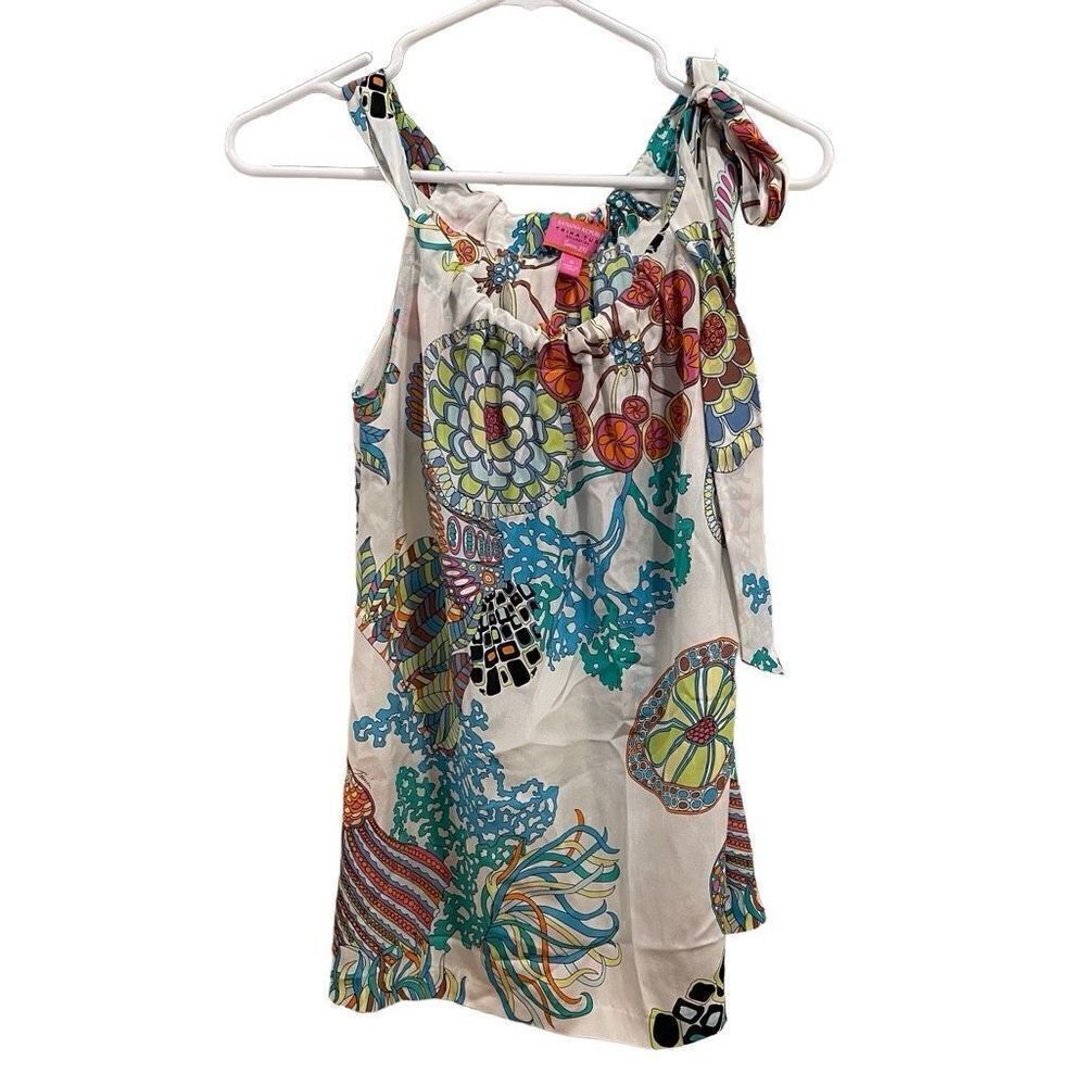 Trina Turk Banana Republic Collab Tank Sz 0 Silk Ocean Retro Ocean Botanical